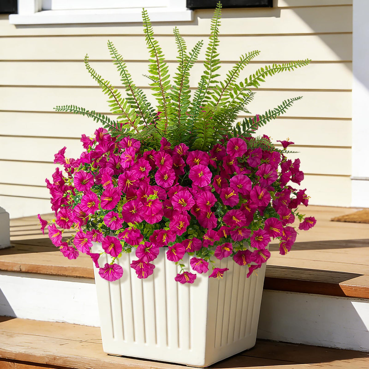 Hrobek outdoor artificial petunia and fern bundle designed for durable year-round porch display.