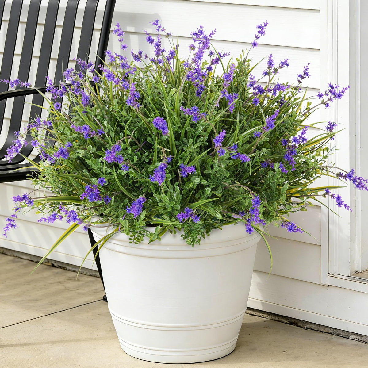 Hrobek outdoor UV-resistant faux plants on a sunlit front porch for maintenance-free curb appeal