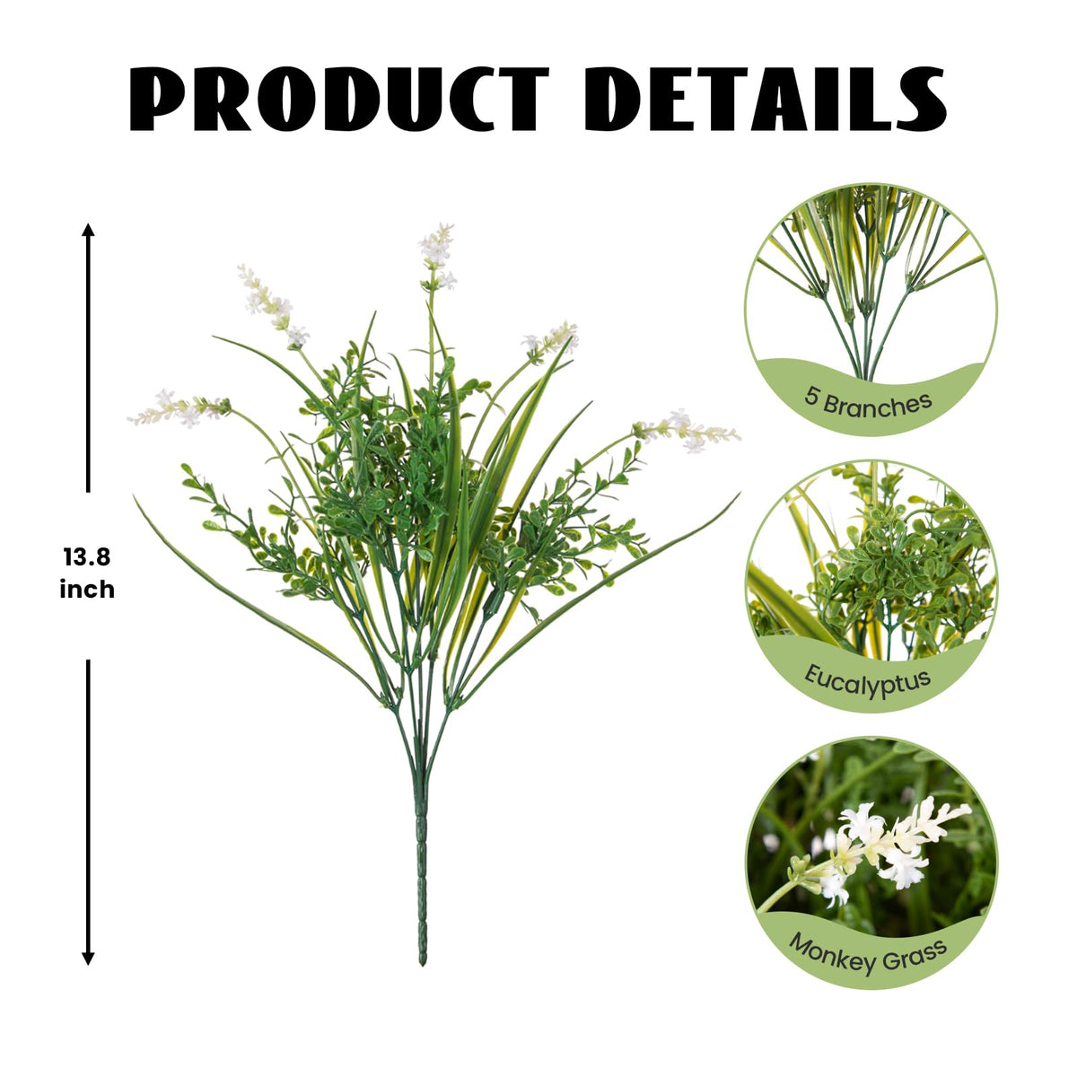 Hrobek faux monkey grass bouquet highlights lush UV-resistant display for balconies.