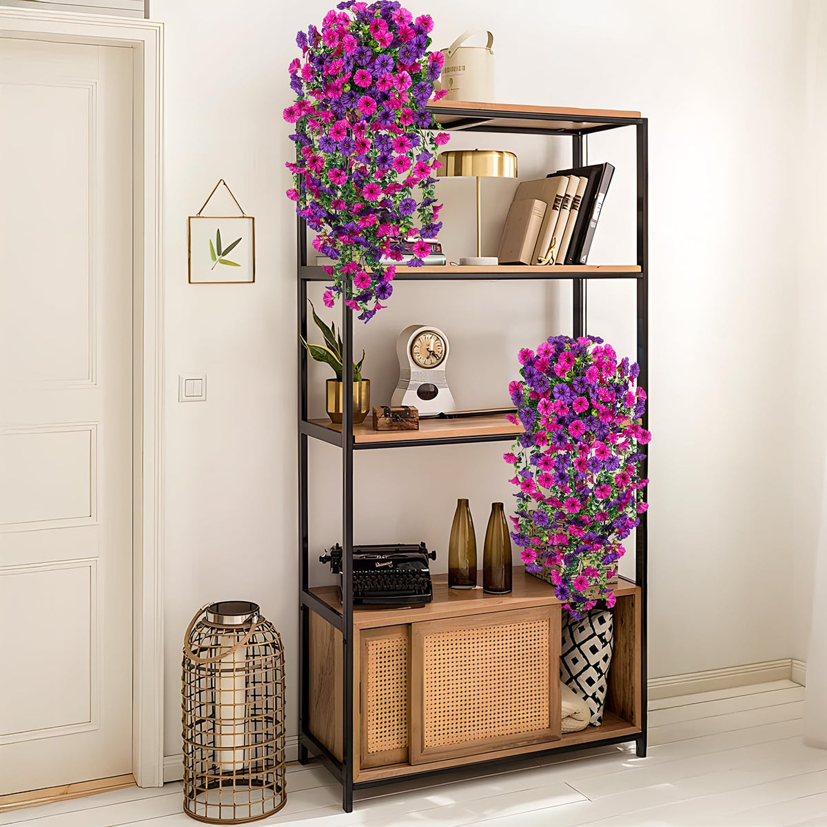 Hrobek realistic hanging petunias and eucalyptus for entryway decoration