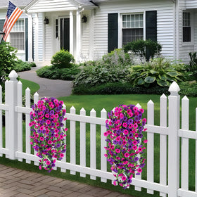 Hrobek purple faux petunias and eucalyptus for outdoor decor in a pot or railing