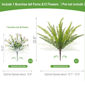 Hrobek tall fern artificial plants outdoors, lush greenery, durable for sun and rain.