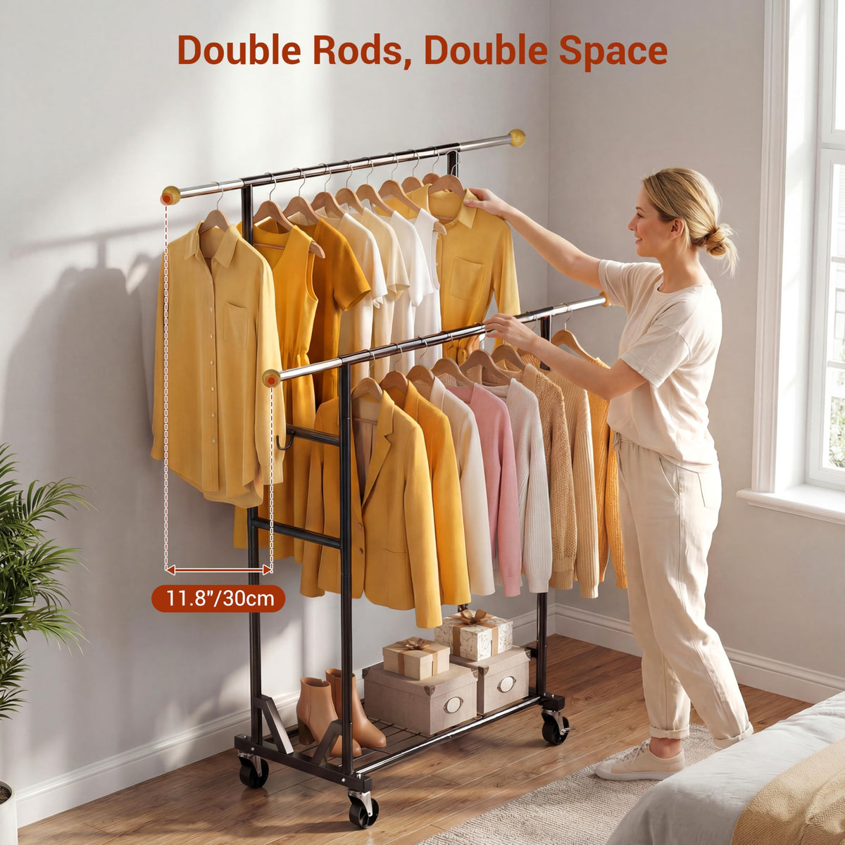 HRUSGO rack with lockable casters for smooth movement and stability on floors