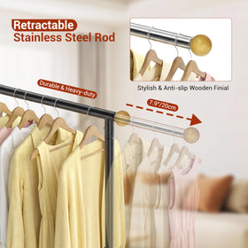 HRUSGO garment rack boasts sturdy steel construction for everyday clothing storage.
