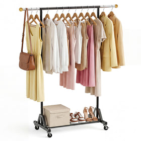 HRUSGO rolling garment rack with extended top rod for longer garments.