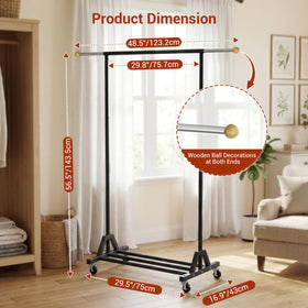 HRUSGO rolling garment rack with lockable wheels for secure positioning.