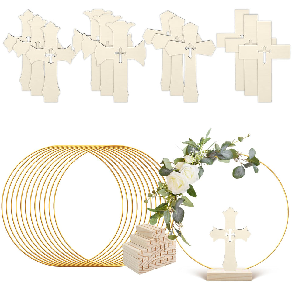 HSDSH wooden cross on a sturdy stand for elegant baptism centerpiece.