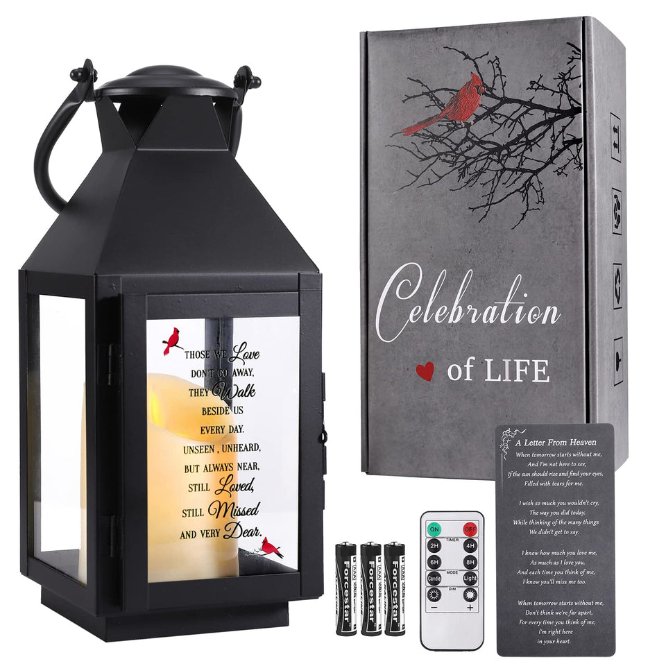 HSENYEKUM memorial lantern with LED candle creates a warm remembrance at home