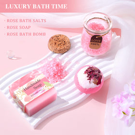 HSOEIXL rose bath salts and soap for relaxing spa-like moments.