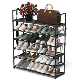 Hsscblet 6 tier shoe rack with side hooks for organized entryway storage