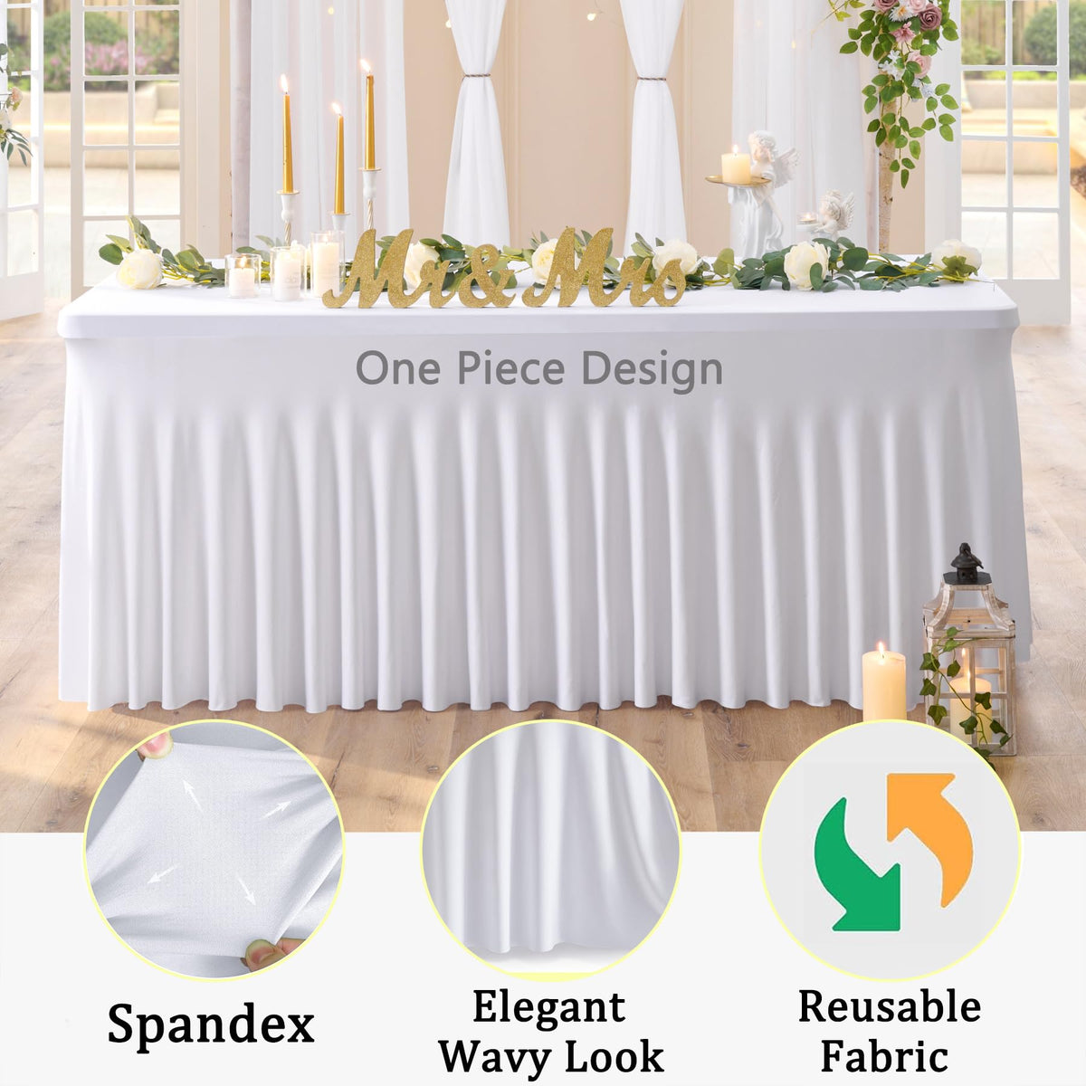 Htper stretch tablecloths resist wrinkles for a crisp party presentation.
