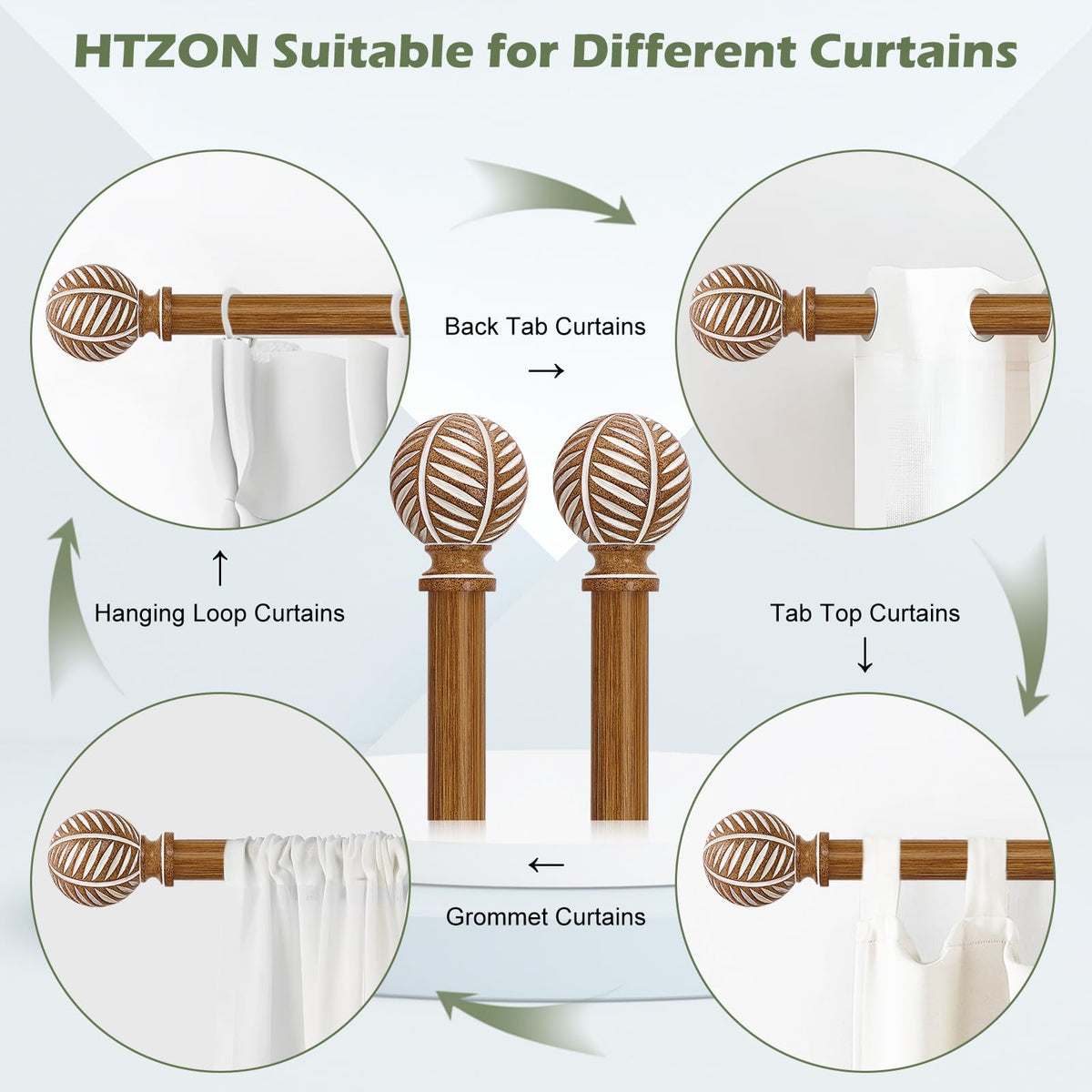 HTZON easy-install curtain rod kit enables quick setup.