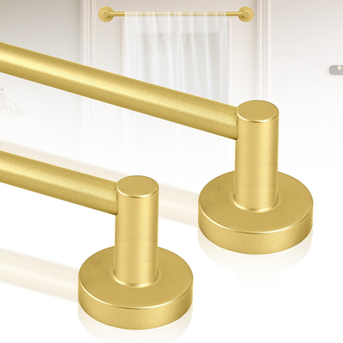 HTZON gold magnetic curtain rod assembly showing tool-free setup on metal surface
