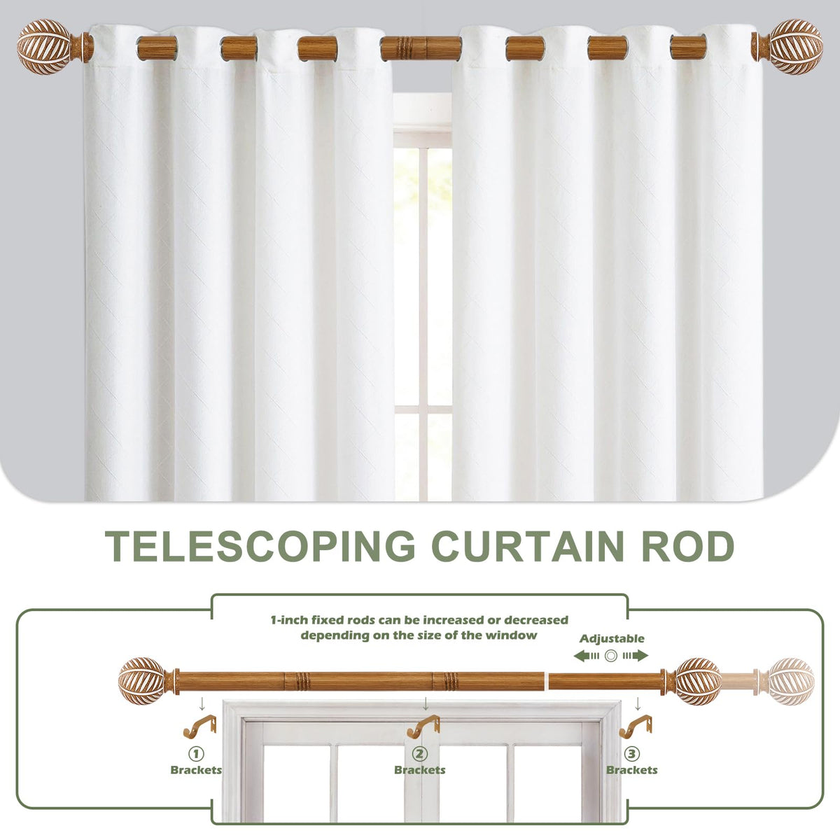 HTZON telescoping curtain rod adjustable length fits a range of window sizes