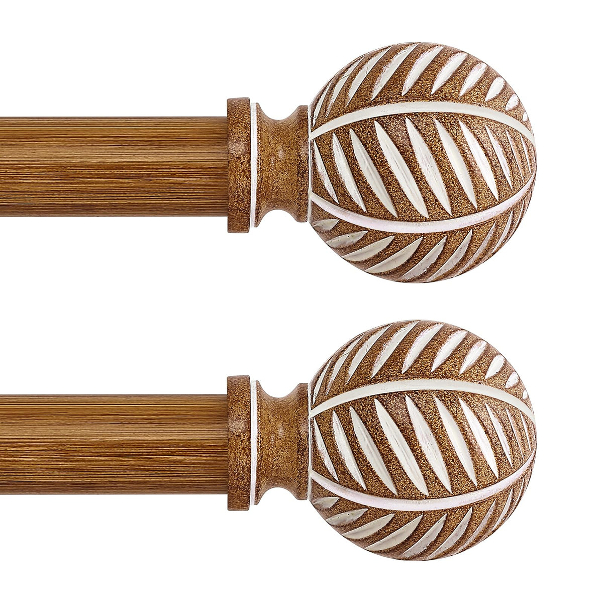 HTZON wood curtain rod 28-48 inch with imitation grain enhances window styling.