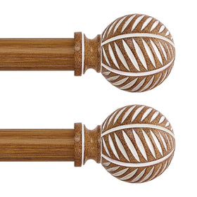 HTZON wood curtain rod 28-48 inch with imitation grain enhances window styling.