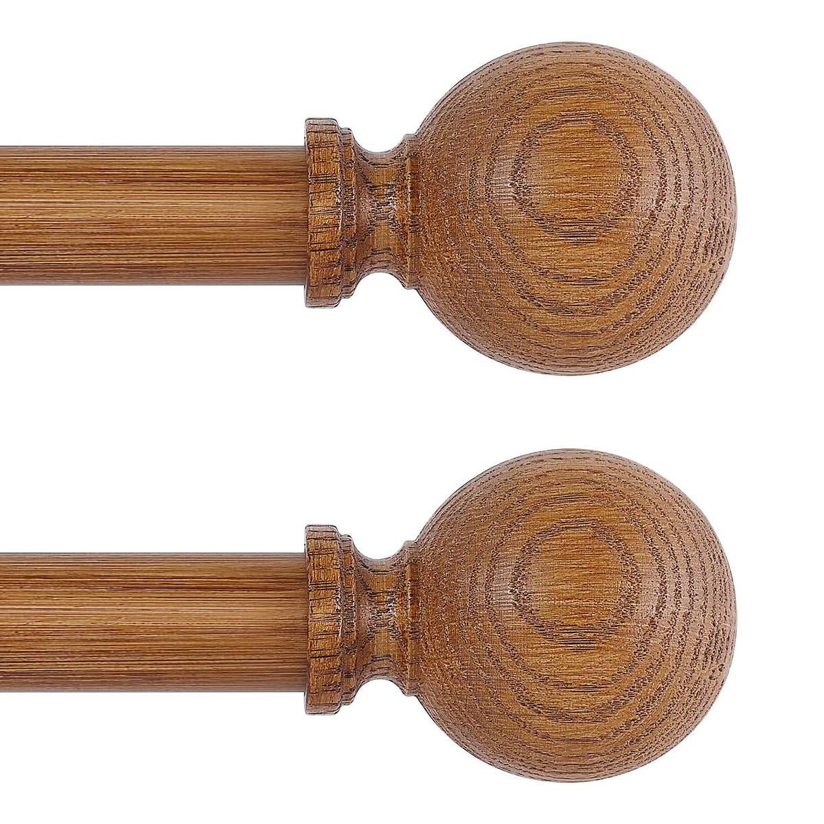 HTZON wood grain ball curtain rod finial enhances rustic decor and visual cohesion.