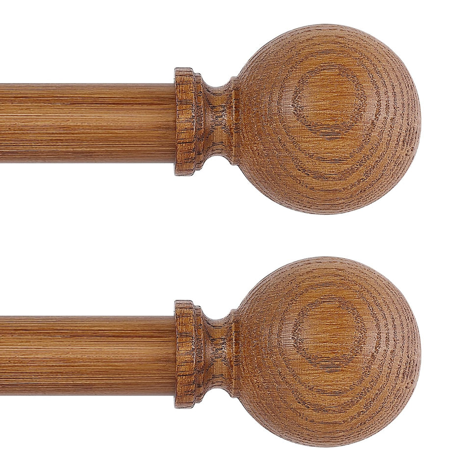 HTZON wood grain ball curtain rod finial enhances rustic decor and visual cohesion.