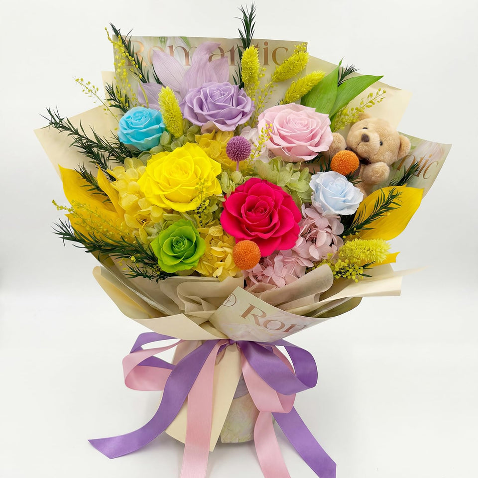 HUACHIPLUS Forever Flower red roses bouquet, a lasting centerpiece for home or gifting