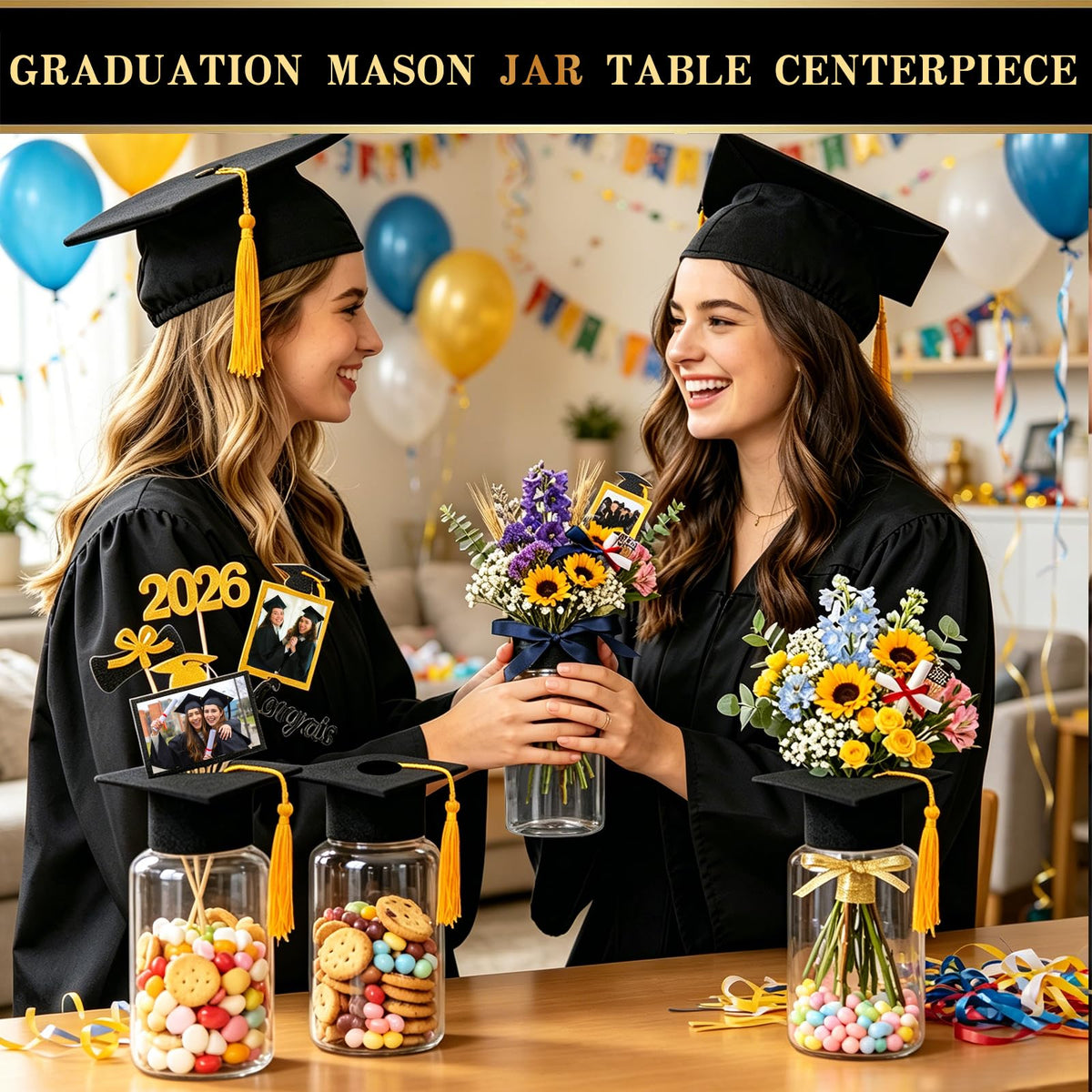 Huaerle versatile centerpiece set for festive graduation table displays.
