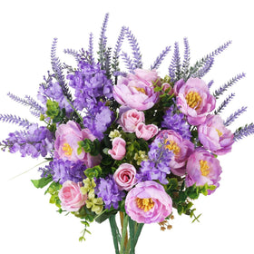 HUAESIN purple silk rose and peony bouquet, vibrant centerpiece for home decor