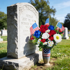 HUAESIN silk red blue white roses and daisies ideal for grave decor