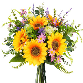 HUAESIN artificial sunflower bouquet with silk heads for year round color