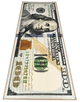 HUAHOO Money Rugs closeup dollar bill print enhances room style.
