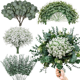 HUAHUA 120-pcs mixed eucalyptus stems pack for DIY bouquets.