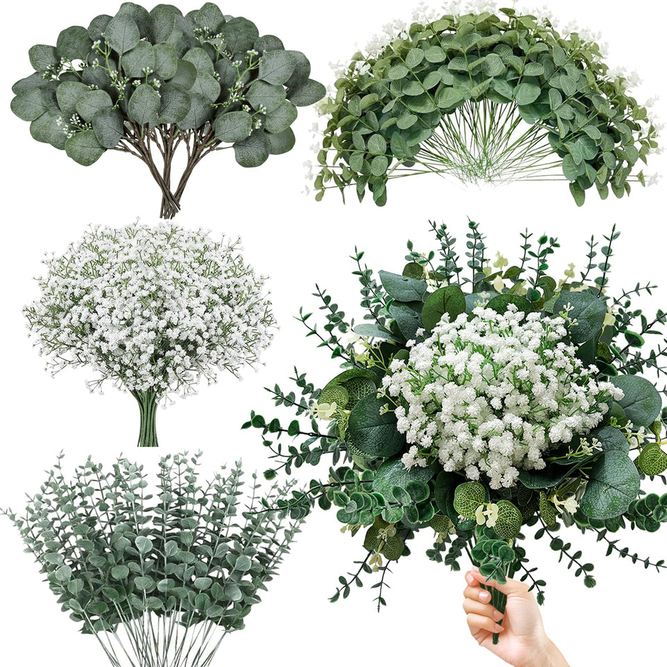 HUAHUA 120-pcs mixed eucalyptus stems pack for DIY bouquets.