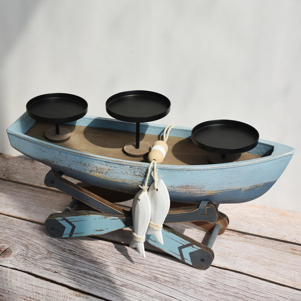 Huajie Nautical Candle Holder with boat design adds coastal charm on a shelf