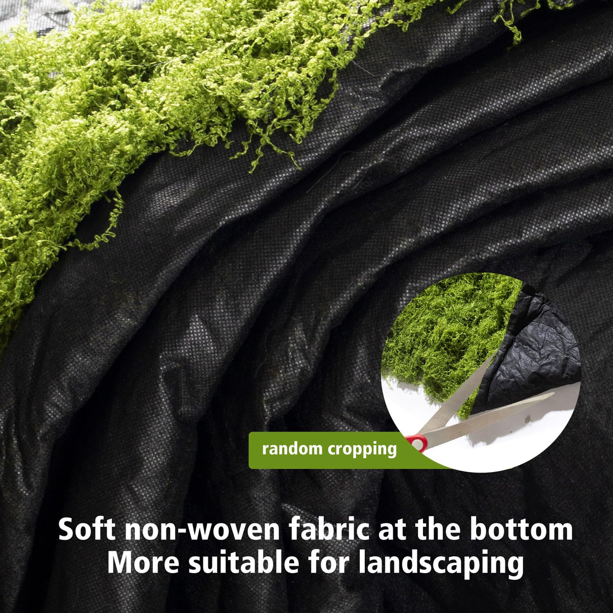 Close-up texture of Huamanyuancraft artificial moss mat showing realistic fibers