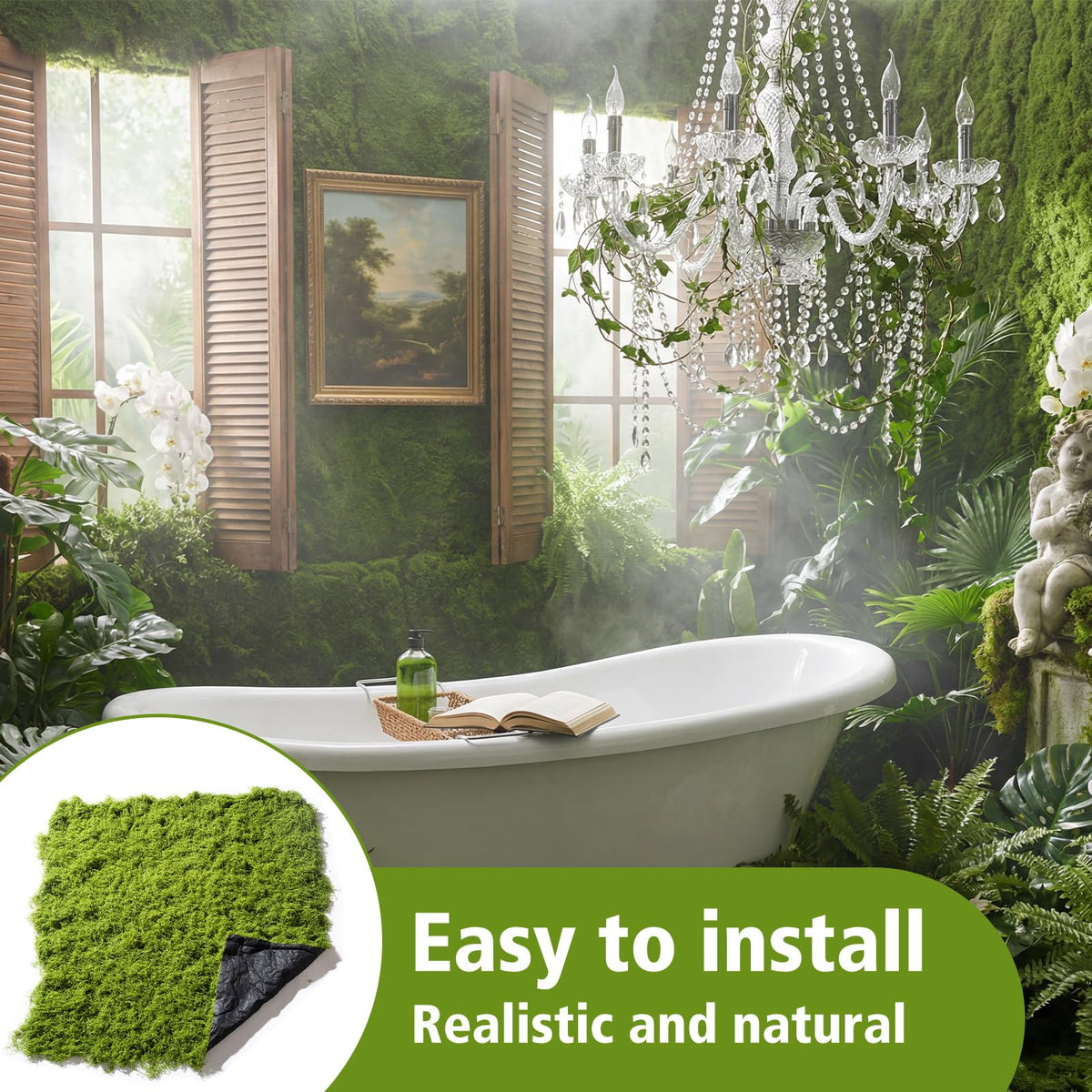 Artificial moss mat used as wall decor by Huamanyuancraft in green