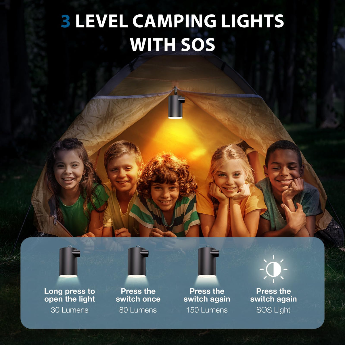 HUANTER camping light with three modes illuminates tents at night