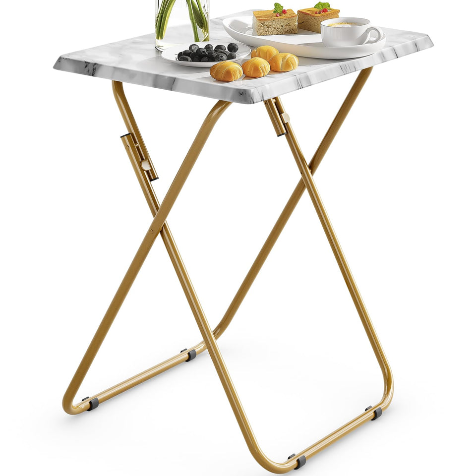HUANUO folding tray table with marble top for couchside meals