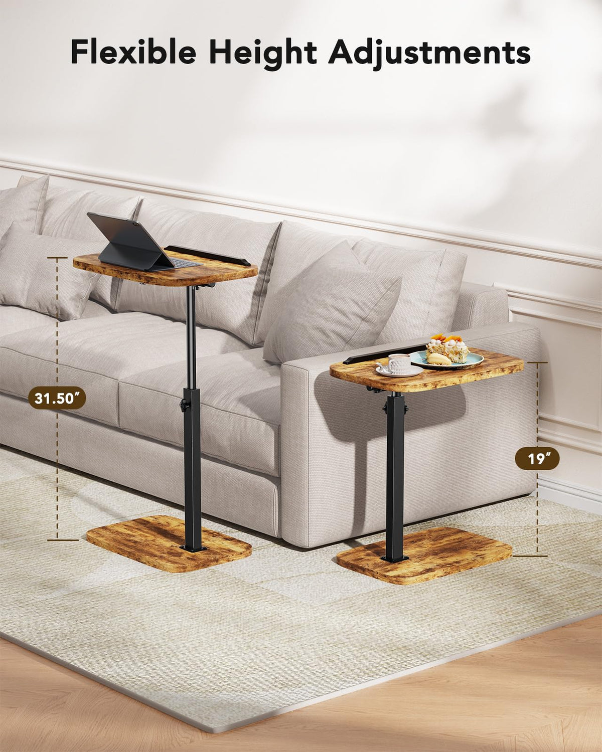 HUANUO height-adjustable TV tray from 19 to 31.5 inches fits sofa and bedside.