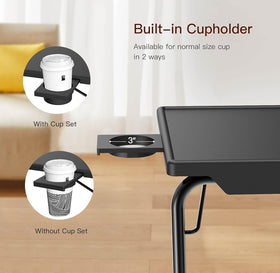 HUANUO TV Tray folded for compact storage beside the couch.