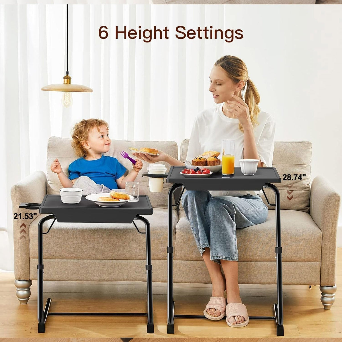 HUANUO TV Tray three tilt angles demonstrated for ergonomic viewing.