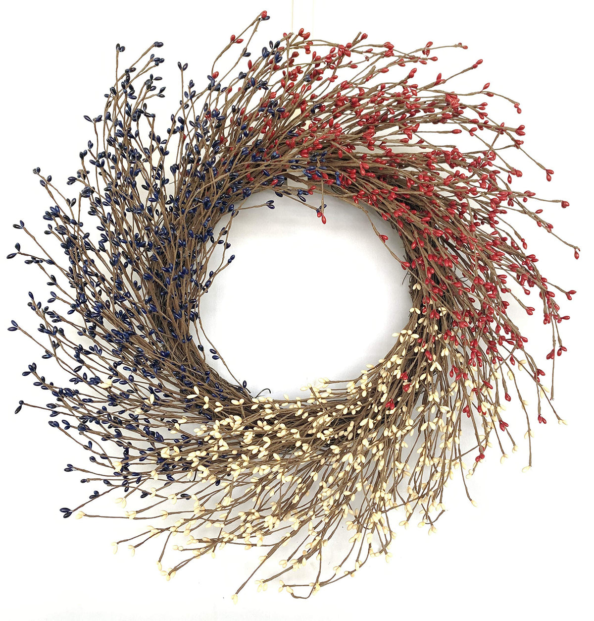 Huashen 24inch patriotic wreath with berries brightens front door decor.