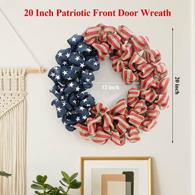 Huashen burlap patriotic wreath red white blue bright decor for holidays
