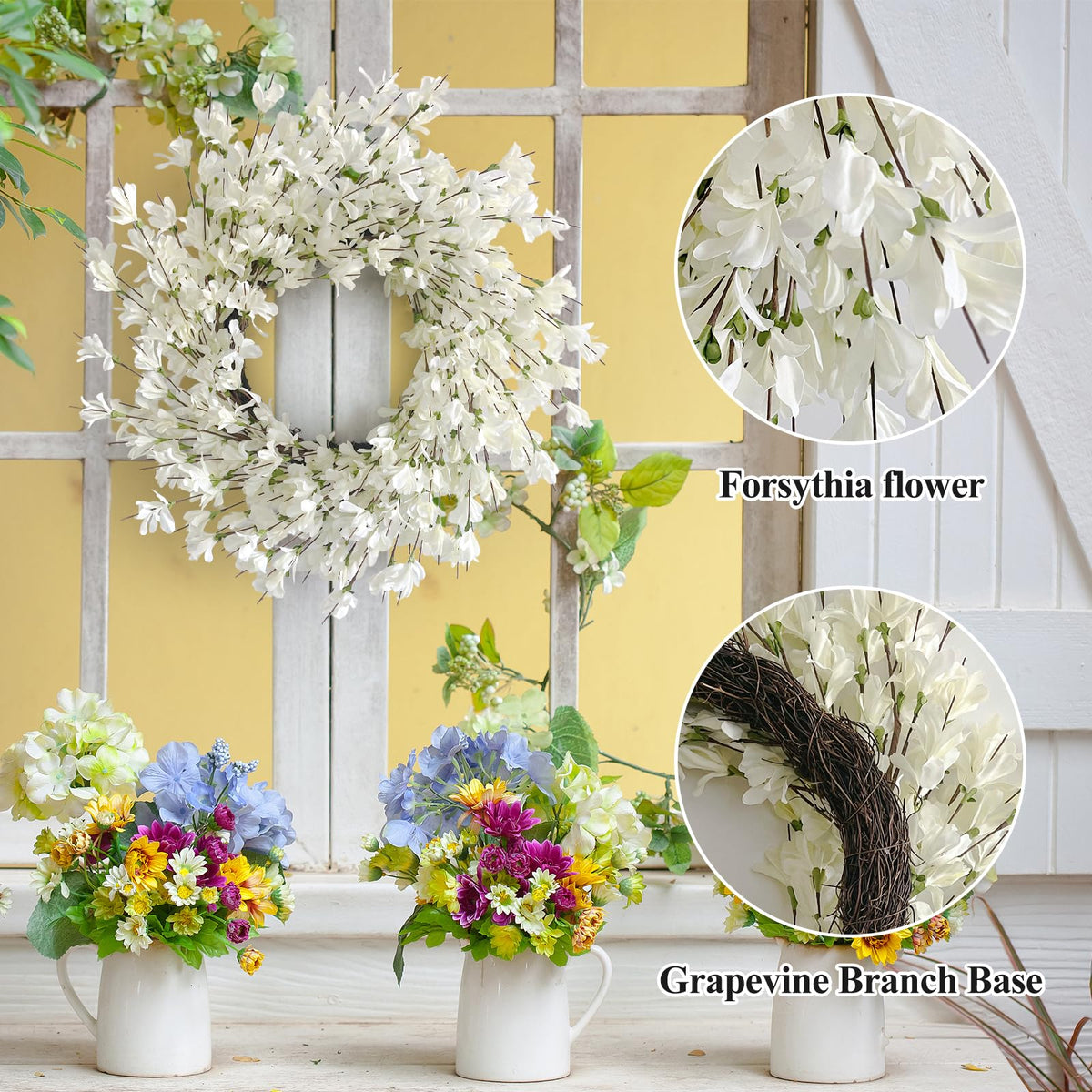 Huashen entryway wreath on wall adds seasonal charm.