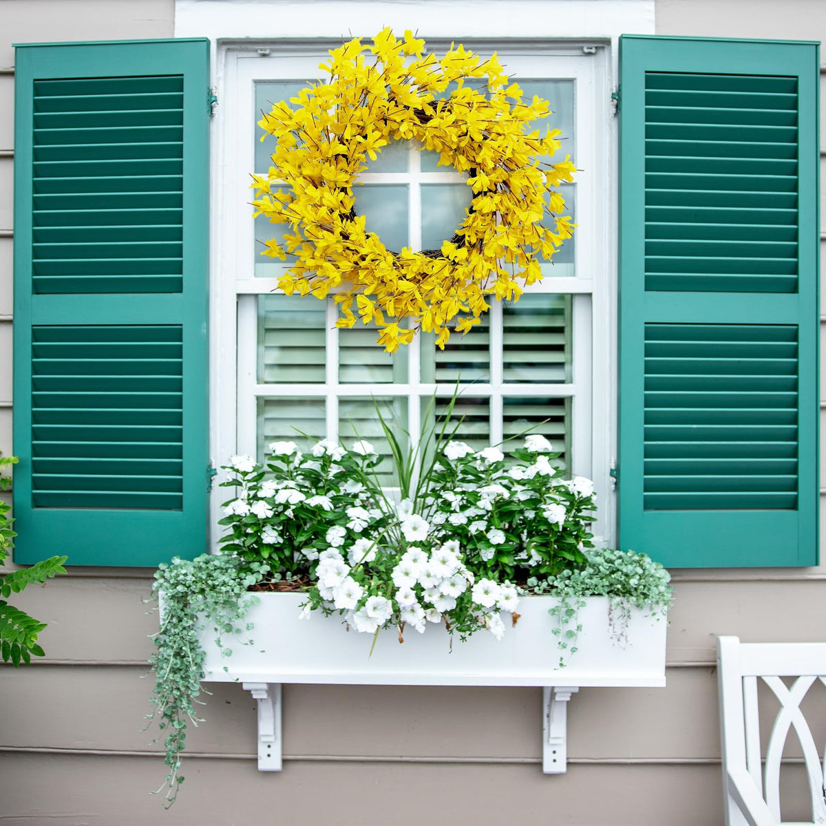 Huashen forsythia wreath adds festivity for holidays and celebrations.