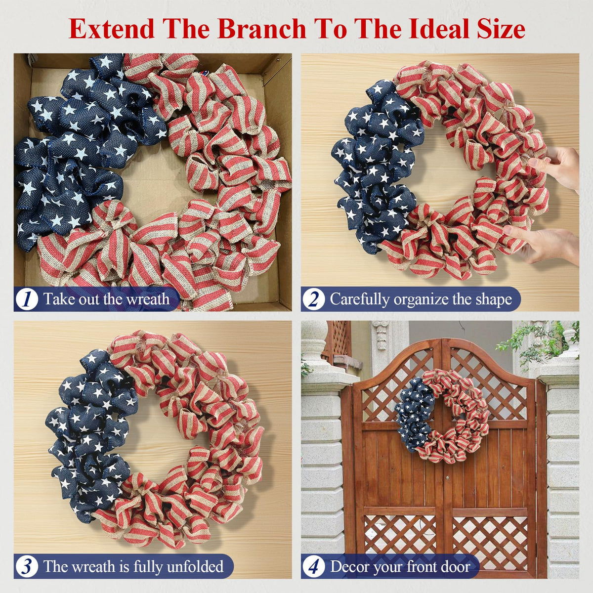 Huashen front door decor Americana wreath suitable for windows and walls