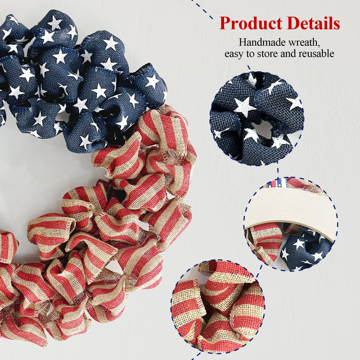 Huashen independence day wreath with handmade detail enhances farmhouse decor