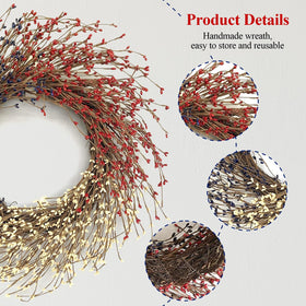 Huashen red white blue berries wreath ideal for porch or window display.