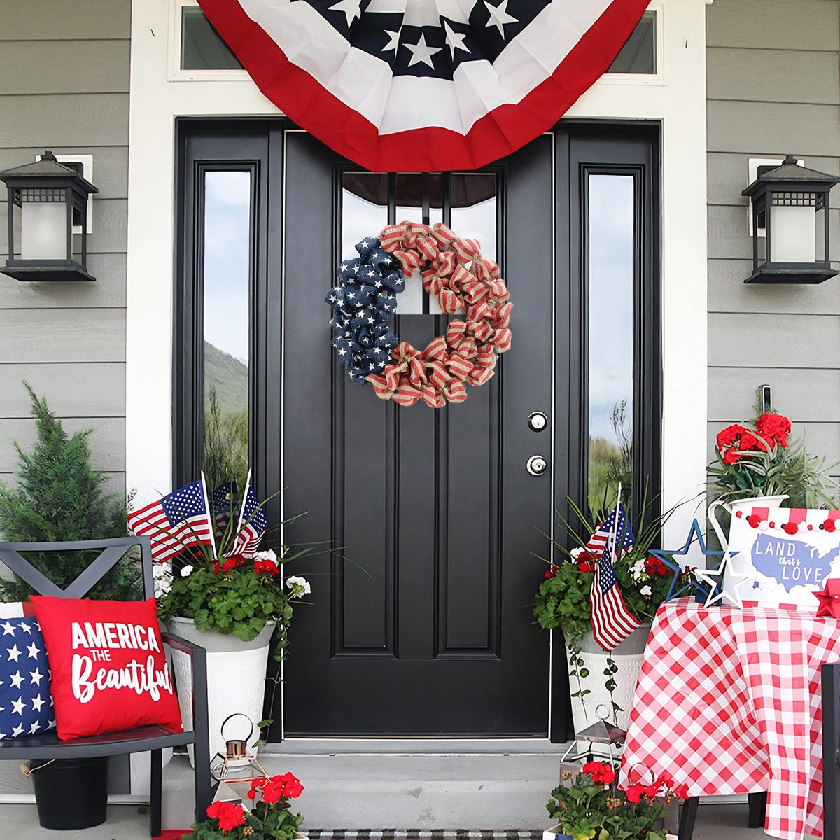 Huashen reusable Americana wreath reduces waste while brightening entryways