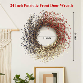 Huashen US flag colors grapevine wreath adds seasonal curb appeal.