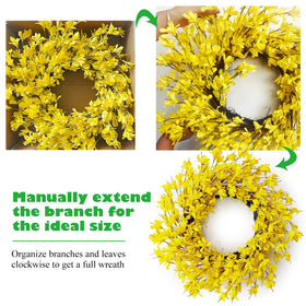 Huashen spring wreath on grapevine blends with farmhouse decor.