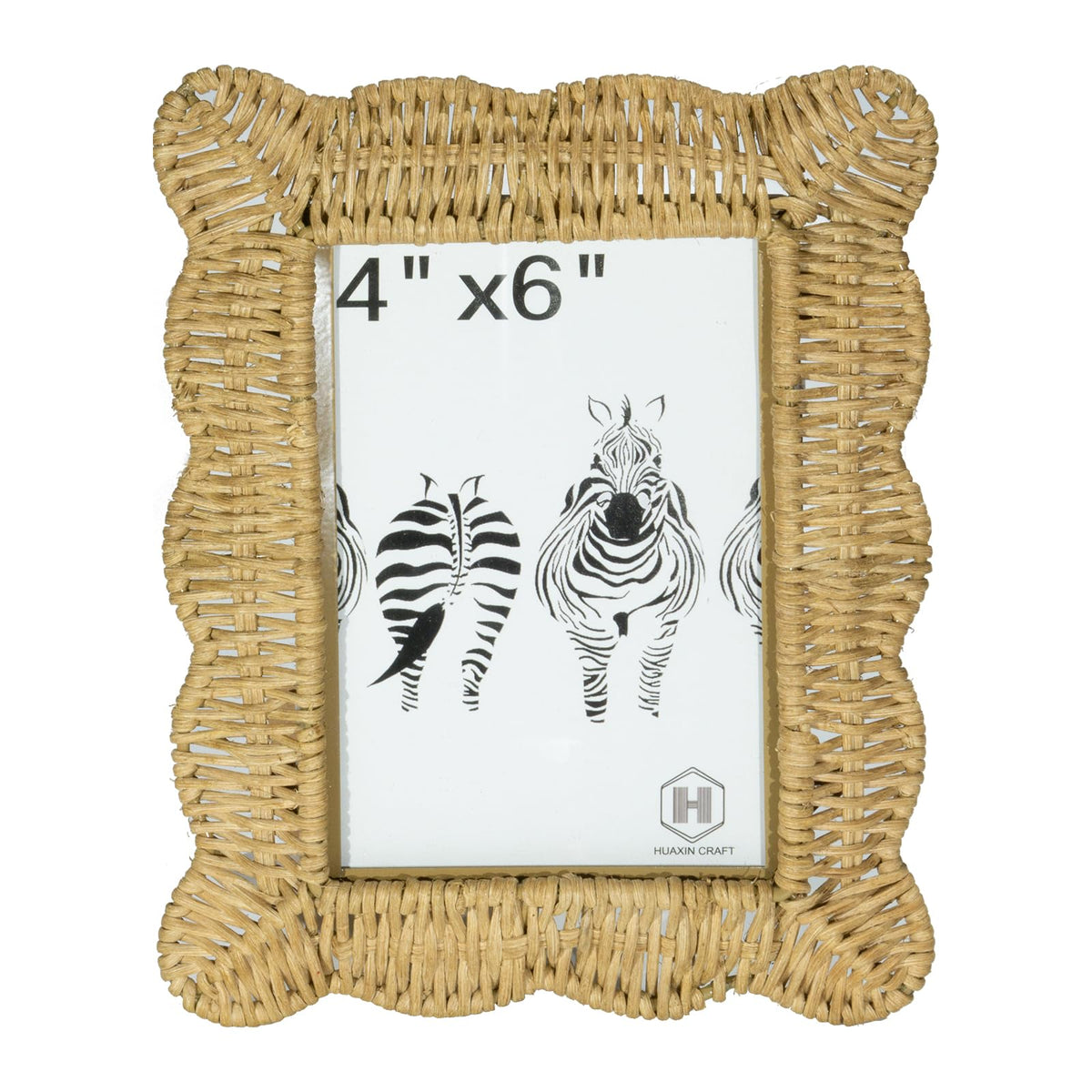 HUAXIN CRAFT H woven wicker frame with zebra design for 4x6 photos on a tabletop