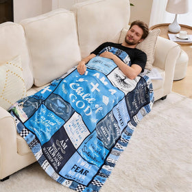 HUBSERUG Birthday gift for men blanket blue lifestyle shot highlights cozy everyday use.